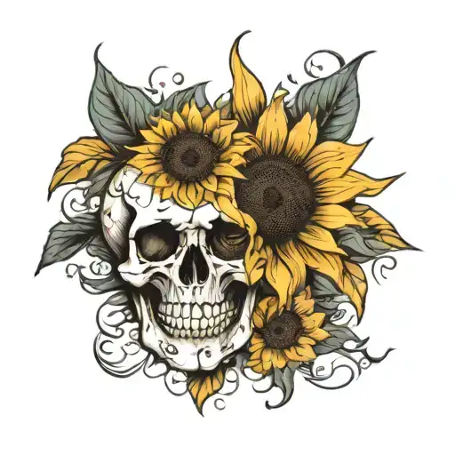 sunflower and skull tattoo design idea