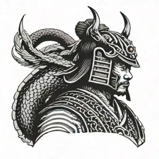 samurai with dragon helmet tattoo design idea