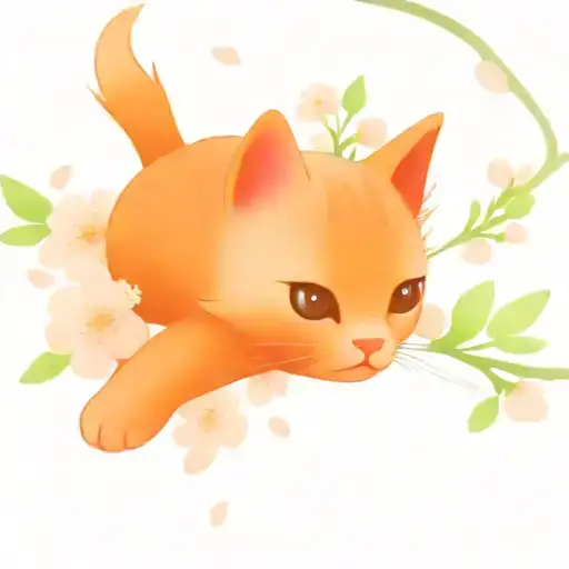 An illustration, cute kitten, surrounded by pink cherry blossom, branch, 50mm, high quality, in watercolor style tattoo design idea