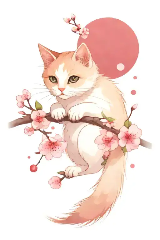 kitty on a cherry blossomed branch representing tattoo design idea