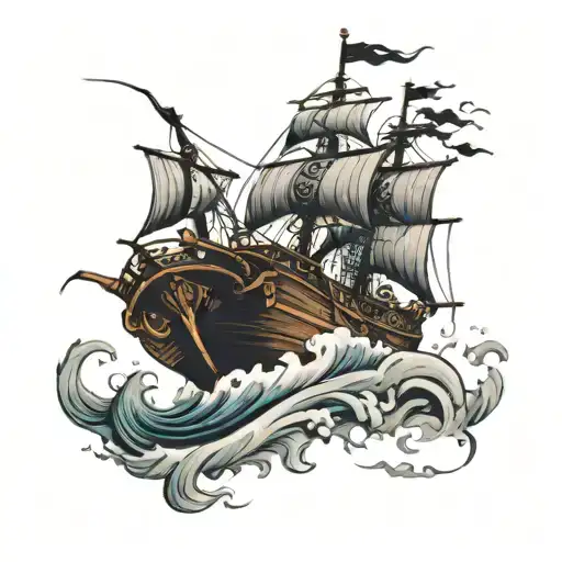 a pirate ship in a storm tattoo design idea