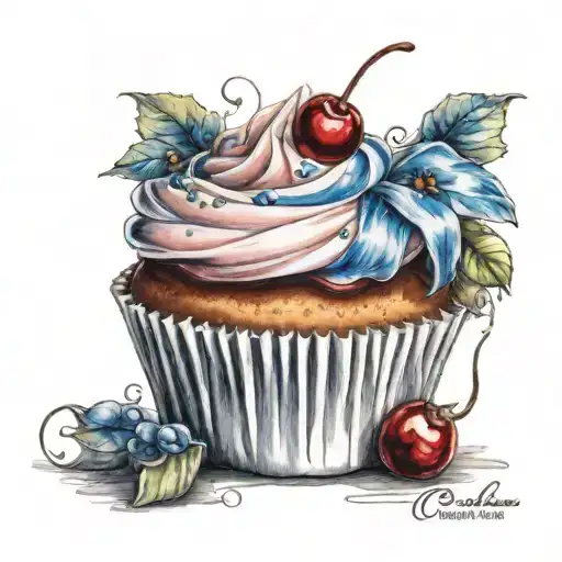 A cupcake tatoo design, vibrant colours tattoo design idea
