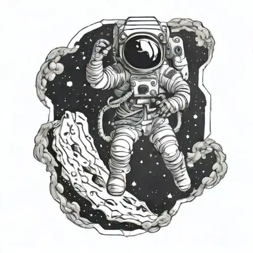 Astronaut floating in space with a galaxt background tattoo design idea
