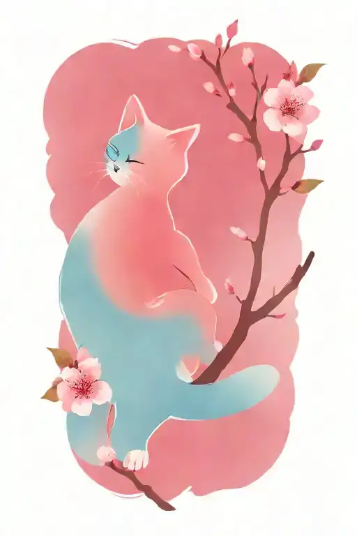 cute kitten cherry blossom tree tattoo design idea