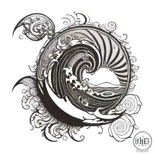 Fibonacci Sequence Inspired Tattoo Featuring Wind Against Waves And Sun Rays Shining Bursting tattoo design idea