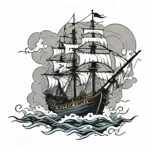 a pirate ship in a storm tattoo design idea