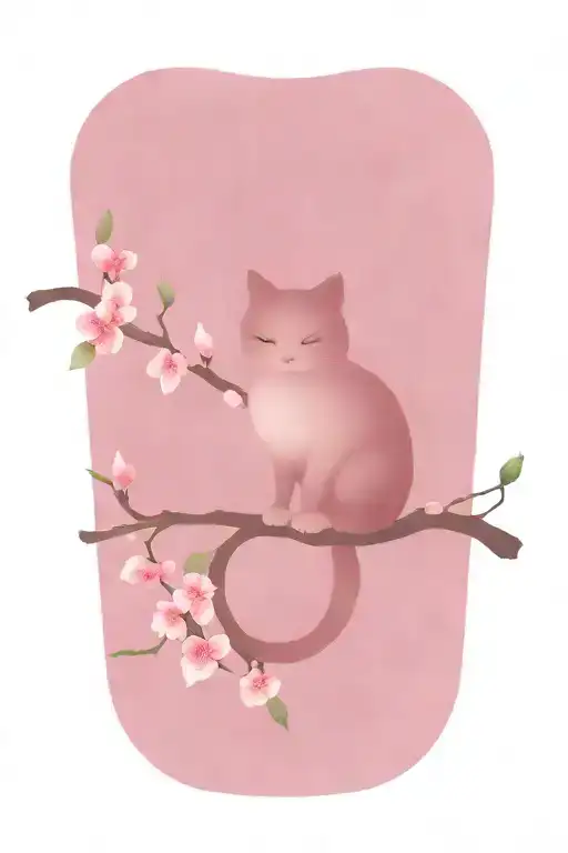 kitty on a cherry blossomed branch representing tattoo design idea