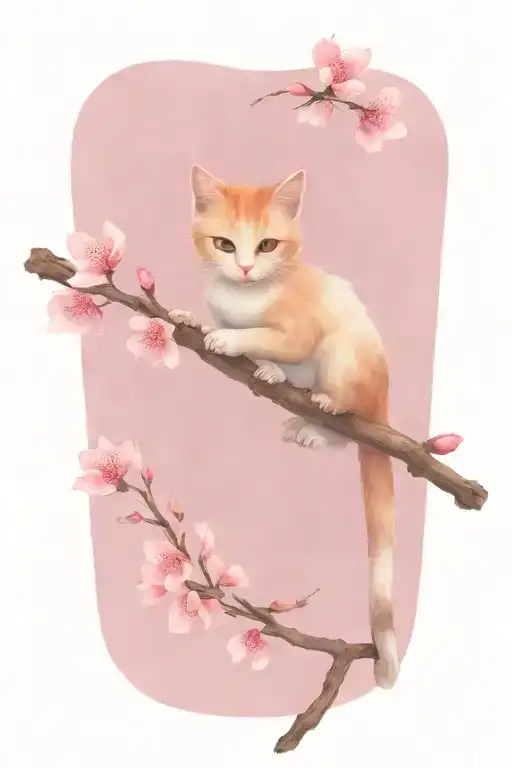 kitty on a cherry blossomed branch representing tattoo design idea