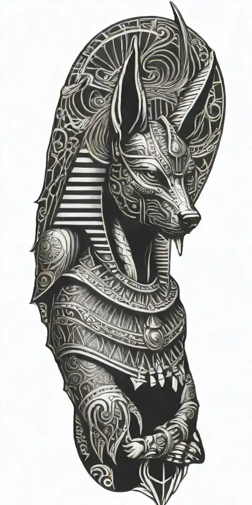 Anubis Egyptian theme sleeve tattoo design idea