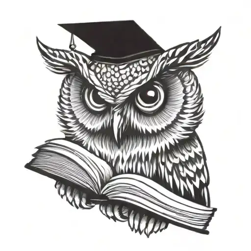 owl with a turned head profile holding a book tattoo design idea