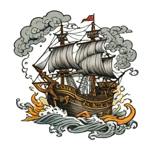 a pirate ship in a storm tattoo design idea