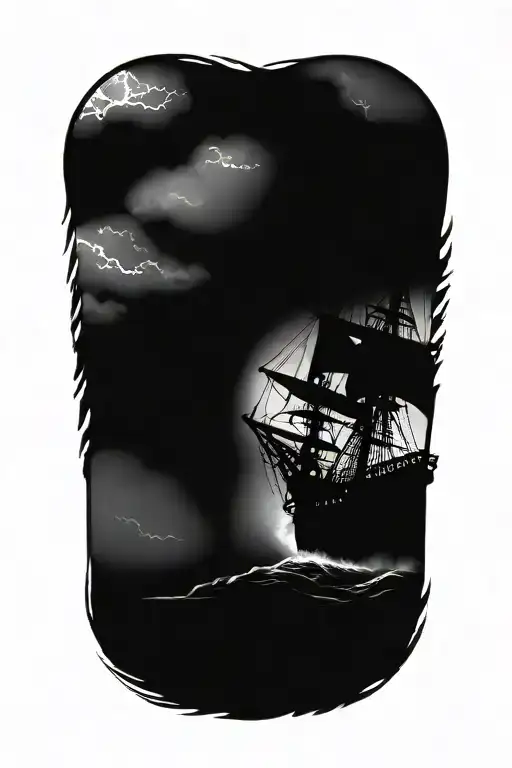 a pirate ship battling storm  tattoo design idea