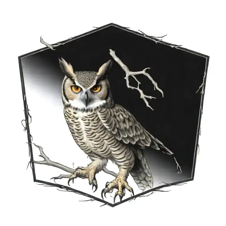 Great horned owl skeleton tattoo design idea