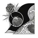 Fibonacci Sequence Inspired Tattoo Featuring Wind Against Waves And Sun Rays Shining Bursting tattoo design idea