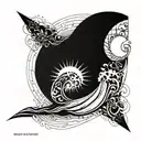 Fibonacci Sequence Inspired Tattoo Featuring Wind Against Waves And Sun Rays Shining Bursting tattoo design idea