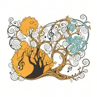 A Steam Punk-Inspired Tree Of Life With Musical Notes Flowing Through The Branches. Design should be dreamy, soft, water tattoo design idea