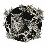 Great horned owl skeleton sitting tattoo design idea