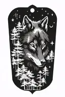 Wolf head sorrounded by many trees blackwork tattoo design idea