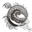 Fibonacci Sequence Inspired Tattoo Featuring Wind Against Waves And Sun Rays Shining Bursting tattoo design idea