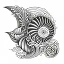 Fibonacci Sequence Inspired Tattoo Featuring Wind Against Waves And Sun Rays Shining Bursting tattoo design idea