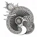 Fibonacci Sequence Inspired Tattoo Featuring Wind Against Waves And Sun Rays Shining Bursting tattoo design idea