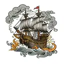 a pirate ship in a storm tattoo design idea