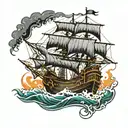 a pirate ship in a storm tattoo design idea