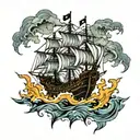 a pirate ship in a storm tattoo design idea