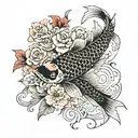 A Koi Fish Surrounded By A Flower Engulfed In Human Ribs tattoo design idea