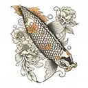 A Koi Fish Surrounded By A Flower Engulfed In Human Ribs tattoo design idea