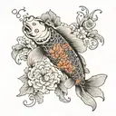 A Koi Fish Surrounded By A Flower Engulfed In Human Ribs tattoo design idea