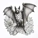 a bat hanging wings spread wide tattoo design idea