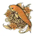 A Koi Fish Surrounded By A Flower Engulfed In Human Ribs tattoo design idea