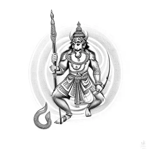 Bow & Arrow Symbolizing Lord Shri Ram with Glimpse of Lord Hanuman tattoo design idea