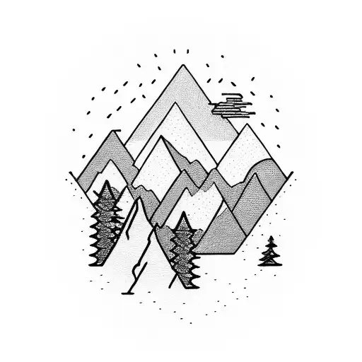 A majestic mountain range with a hidden climbing route tattoo design idea