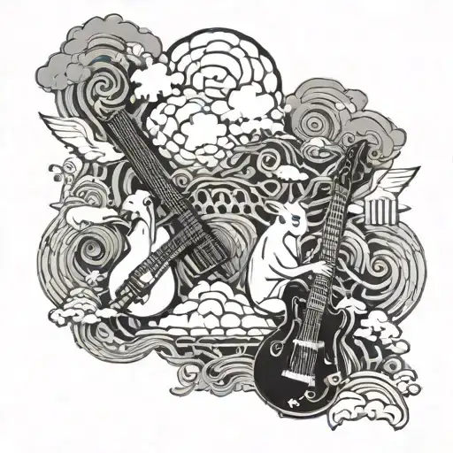 japanese clouds, animals playing musical instruments tattoo design idea