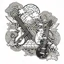 japanese clouds, animals playing musical instruments tattoo design idea