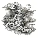 japanese clouds, animals playing musical instruments tattoo design idea
