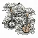 japanese clouds, animals playing musical instruments tattoo design idea