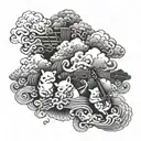 japanese clouds, animals playing musical instruments tattoo design idea