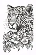 leopard and flowers tattoo design idea