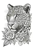 leopard and flowers tattoo design idea