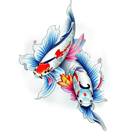 two koi fish with flowers tattoo design idea