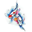 two koi fish with flowers tattoo design idea