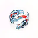 two koi fish with flowers tattoo design idea