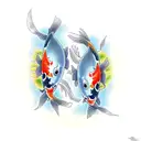 two koi fish with flowers tattoo design idea