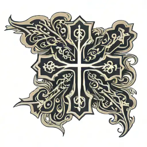 Orthodox cross with the outline being arabic writing tattoo design idea