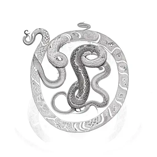 serpent itself was coiled around a mystical sigil, a symbol The sigil was etched with arcane symbols and glyphs, tattoo design idea