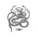 serpent itself was coiled around a mystical sigil, a symbol The sigil was etched with arcane symbols and glyphs, tattoo design idea