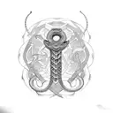 serpent itself was coiled around a mystical sigil, a symbol The sigil was etched with arcane symbols and glyphs, tattoo design idea